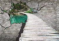 Популярные флизелиновые фотообои природа 368x254 см 3Д Деревянная дорожка сквозь бетонную стену (2773V8)+клей
