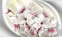 Флизелиновые фотообои в интерьере цветы 254x184 см 3D Белые большие магнолии (3018V4)+клей