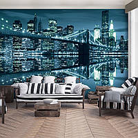 Флизелиновые фотообои с городами на стену 312x219 см Нью-Йорк и Бруклинский мост (3023VEXXL)+клей