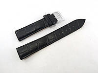 Шкіряний ремінець для наручних годинників "Nagata" 20 мм Spain чорний текстурний зі сріблястою пряжкою