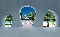 Красивые флизелиновые фотообои с природой 416x254 см 3Д Мальдивы за бетонными арками (2825VEXXXL)+клей
