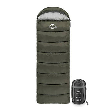 Спальник з капюшоном Naturehike U150 NH20MSD07, (11 °C), лівий, зелений