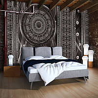 Флизелиновые фотообои для спальни 312x219 см Мандала и красивый узор на черном фоне (3092VEXXL)+клей