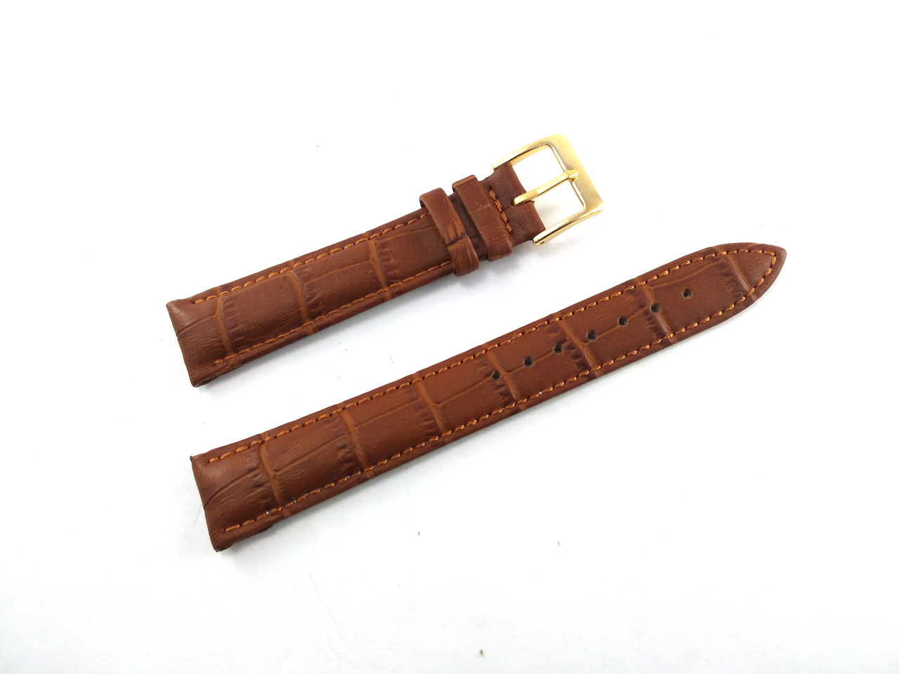 Шкіряний ремінець для наручних годинників "Nagata" 18 мм Spain коричневий текстурний із золотистою пряжкою
