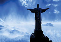 Фотообои для спальни 368x254 см Статуя Иисуса Христа в Рио-де-Жанейро на синем фоне (289P8)+клей