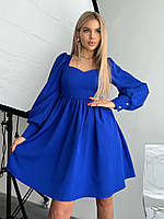 Коктейльное стильное платье из костюмной ткани, синее