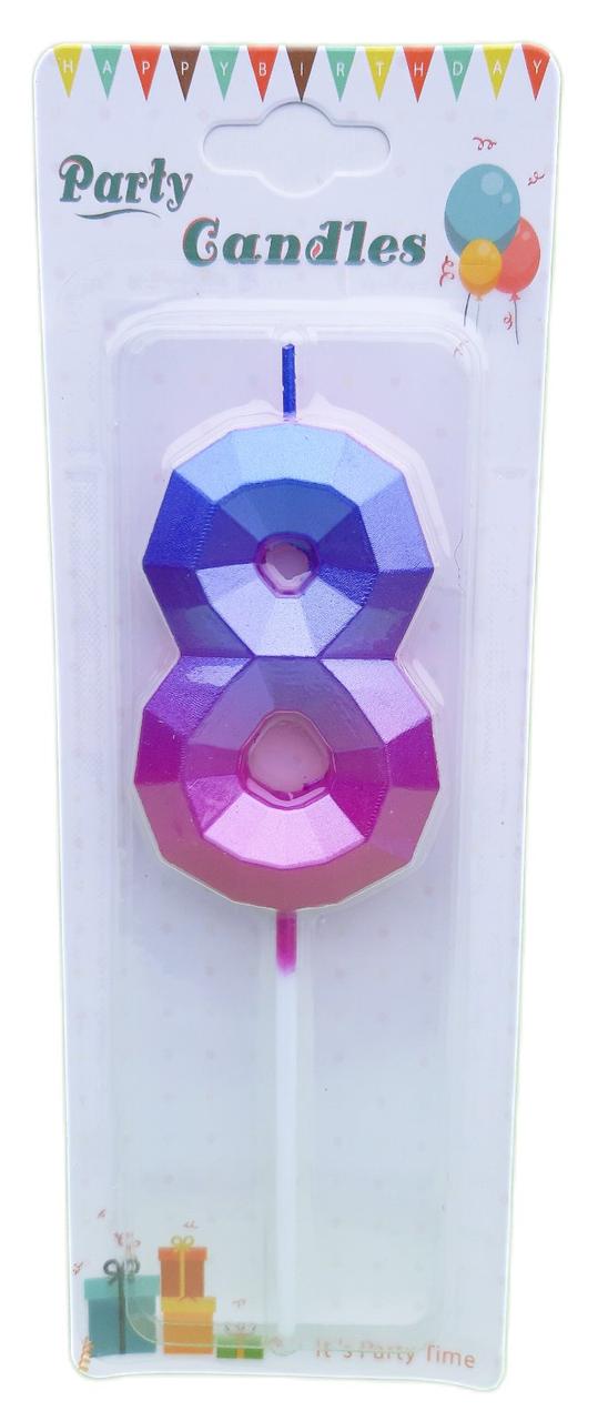 Свічка цифра "Diamond 8". Колір: Омбре.