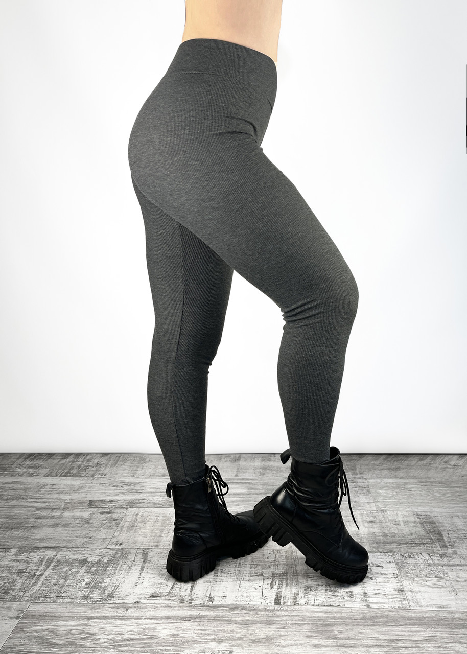 Лосини жіночі трикотажні у великих розмірах Легінси трикотажні в рубчик Сірий 3XL
