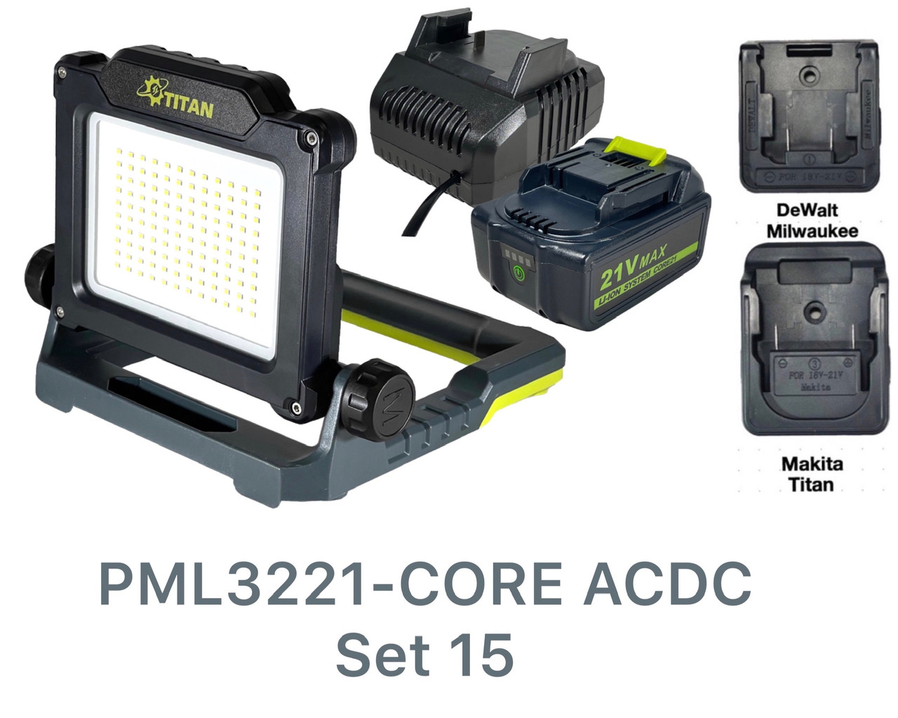 Акумуляторний Гібридний прожектор TITAN PML3221-CORE ACDC SET 15
