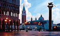 Флизелиновые фотообои в спальню вечерний город 254x184 см Площадь Святого Марка в Венеции (335V4)+клей