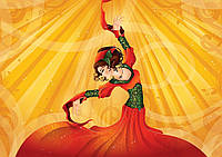 Флізелінові фотошпалери мистецтво дівчина в червоному на жовтому фоні 312x219 см Танець фламенко (336VEXXL)+клей