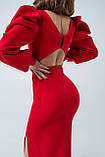 Плаття з відкритою спинкою і пишними рукавами міді Люкс червоне (різні кольори) XS S M L, фото 3