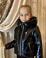 Демисезонная куртка на девочку, весенняя куртка черного цвета на молнии с капюшоном , р.116-140