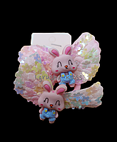 Набір гумок для волосся мікрофібра ⌀3см крильця + звірята з квіточкою 2 шт. в асортименті (P23-10)