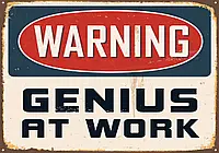 Флизелиновые фотообои для спальни 416x254 см Надпись Предупреждение гений на работе (3184VEXXXL)+клей
