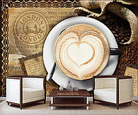 Флизелиновые фото обои чашка кофе на кухню 254x184 см Сердце из кофейной пены (3186V4)+клей