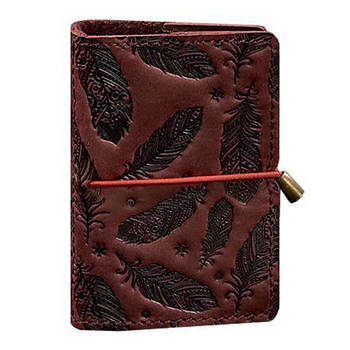 Жіночий шкіряний кард-кейс 7.0 з пір'ям (бордовий)