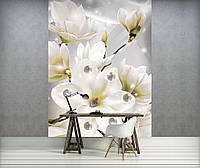 Фотообои в интерьере 3д большие белые цветы и жемчужины 184x254 см Воздушные лепестки магнолии (3507P4A)+клей