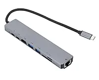 USB Хаб X-ZEA HUB003 8-in1 Type-C to 2xUSB+HDMI+2xType-C+RJ45+SD+microSD