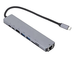USB Хаб X-ZEA HUB003 8-in1 Type-C to 2xUSB+HDMI+2xType-C+RJ45+SD+microSD