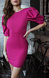 Шикарне міні-плаття з пишними рукавами та відкритою спинкою Люкс малина (різні кольори) XS S M, фото 3
