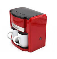 Кофеварка капельная Domotec 0705 на две чашки, электрическая кофеварка с керамическими чашками