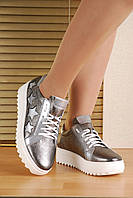 Кросівки жіночі весняні, гарні яскраві сріблясті кросівки з натуральної шкіри Туреччина - Україна