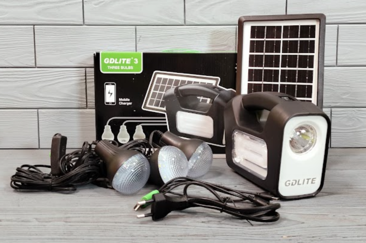 Ліхтар-світильник акумуляторний з PowerBank та сонячна панель + 3 лампочки GD-3 / Сонячна станція, фото 1