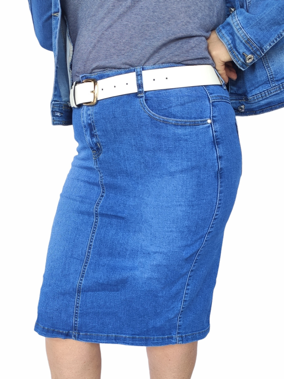 Спідниця жіноча джинсова стрейчева блакитна нижче коліна