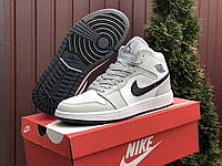 Кросовки Nike Air Jordan серые с черным и с белым высокие мужские, демисезон найк джордан