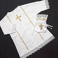 Одяг для хрестин Сорочка та мішечок для першого локона Хрестильна сорочка дитяча рубашка на хрещення