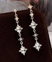 Серьги- подвески с шестиконечной звездой и белыми кристаллами