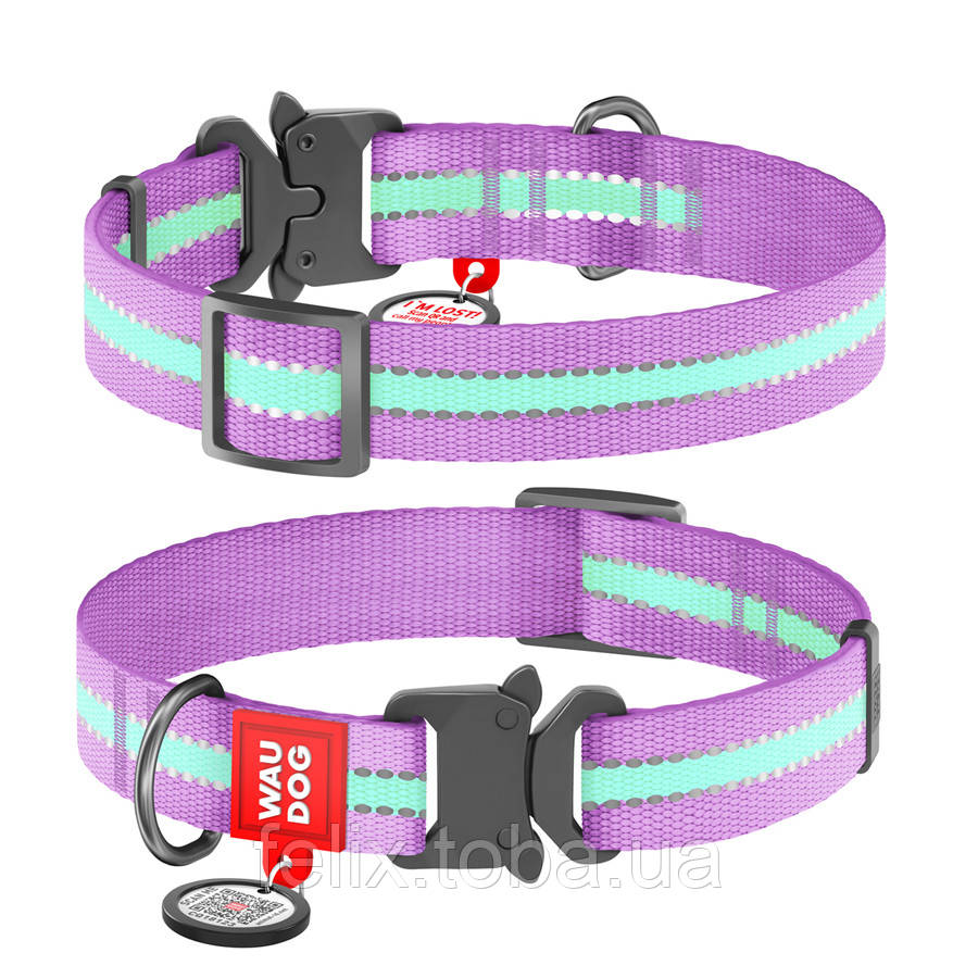 Ошейник для Собак Нейлоновый WAUDOG Nylon C QR Паспортом, Светящийся ...