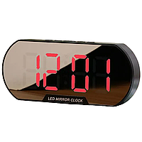 Часы электронные Elite 6099 с будильником и термометром, зеркальный LED экран, Красные цифры / Настольные часы