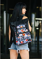 Жіночий рюкзак рол тканинний чорний із принтом для ноутбука регульований розмір 41х30х16 см, 54х30х16 см MR