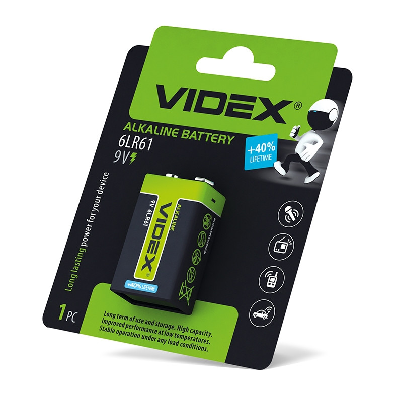 Videx 6LR61, 1 шт. батарейка калюжна, 9 В, 600 мА·год