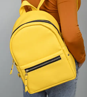 Рюкзак жіночий яскравий стильний молодіжний жовтий 35х25х14 см, практичний міський рюкзак екошкіра для ноутбука