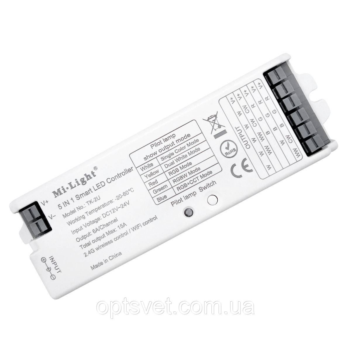 Контролер Mi-light 5в1 RGB+CCT 15А-2,4G Wi-Fi 5каналів LS2 DIN (TK-2U)