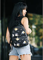 Женский рюкзак черный с принтом городской молодежный прикольный красивый экокожа 35х25х14 см для девушек MR