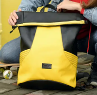Рюкзак ролл черный с желтым экокожа качественный для ноута 41х27х18 в свернутом виде унисекс MR