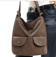 Женский рюкзак-сумка светло-коричневый нубук качественный практичный для ноутбука экокожа 37х36х14 см MR