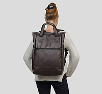 Сумка рюкзак темно-коричневый нубук, практичная вместительная качественная сумка шопер экокожа 45х31х15 см MR