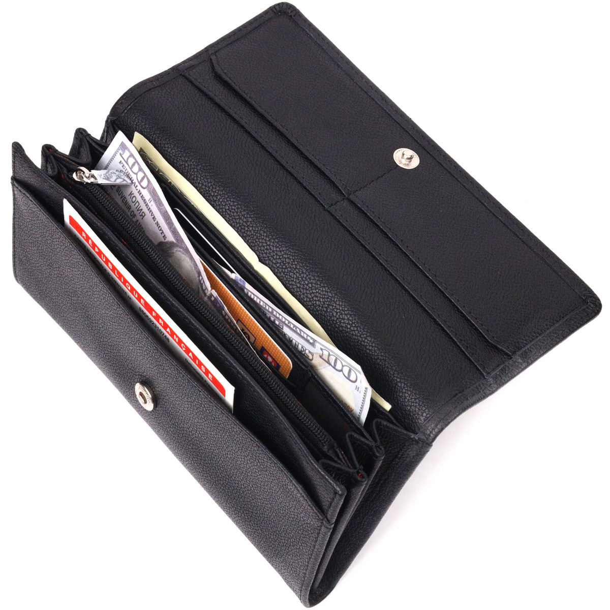 Вместительный женский кожаный кошелек в два сложения KARYA 21336 Черный - фото 4 - id-p1757593276