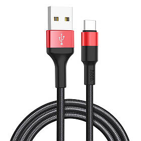 Кабель HOCO X26 USB to Type-C 2A, 18W 1m, nylon, aluminum connectors, Black+Red yL.