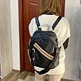 Шкіряний рюкзак з тканинною вставкою та широким ремінцем на плече С101-КТ-2805 Чорний, фото 4