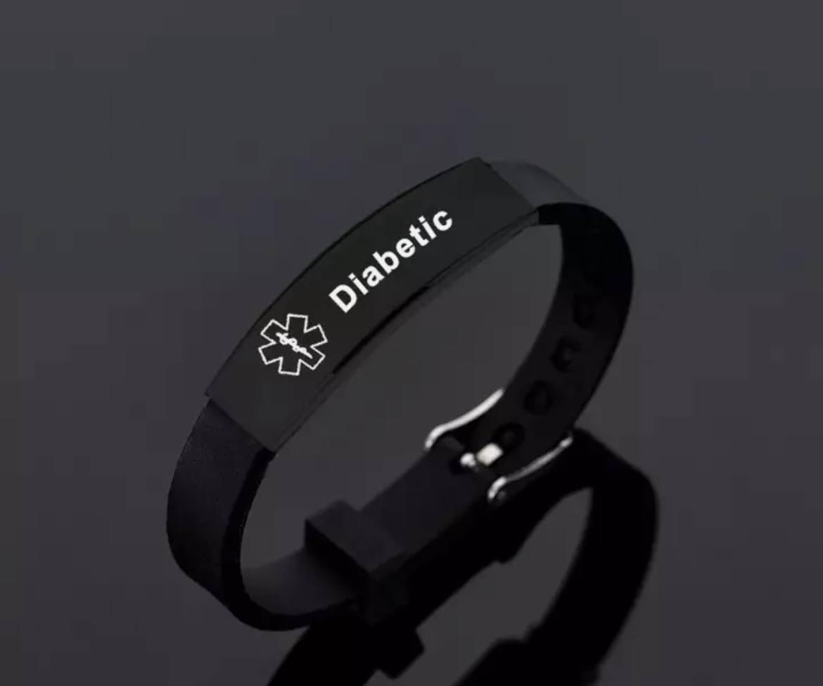 Силіконовий браслет на застібці Diabetic чорна пластина