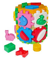 Сортер Куб конструктор, размер игрушки 17х14см, в наборе фигурки животных и геометрические фигурки