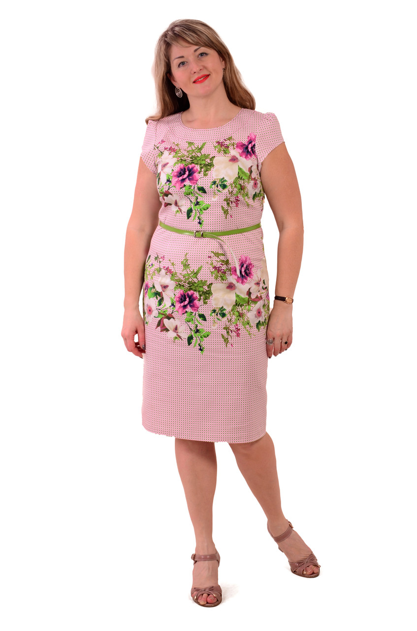 Розовое платье с цветами , 3 D эффект , хлопок , Пл 034. - фото 3 - id-p293905276