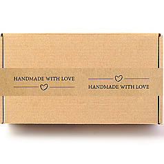Скотч етикетка крафт "Handmade 03"​​​, 50х294 мм (100 шт/рулон) з принтом, самоклеюча Viskom