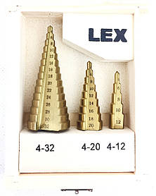 Набір з 3 ступінчастих свердел LEX Польща від 4 до 32 мм